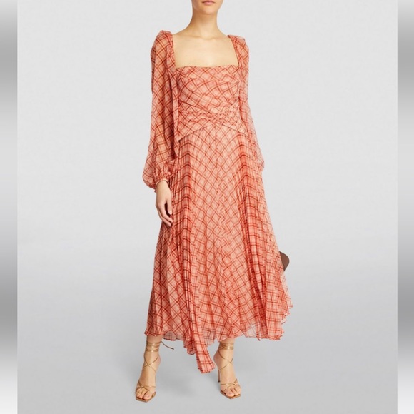 Acler Dresses & Skirts - Acler Mattison Dress in Plaid Peach Chiffon